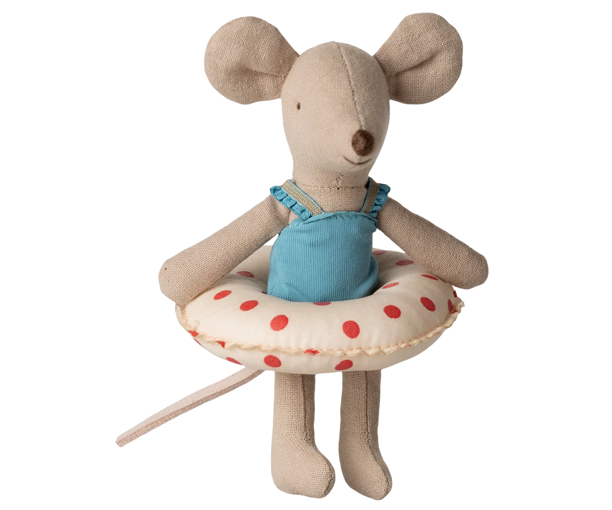 Little sister, Beach mouse with float -  Red dots