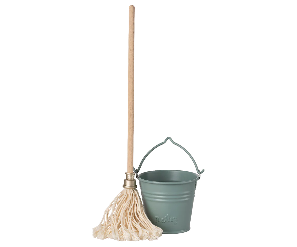 Bucket & mop, Miniature - Light blue