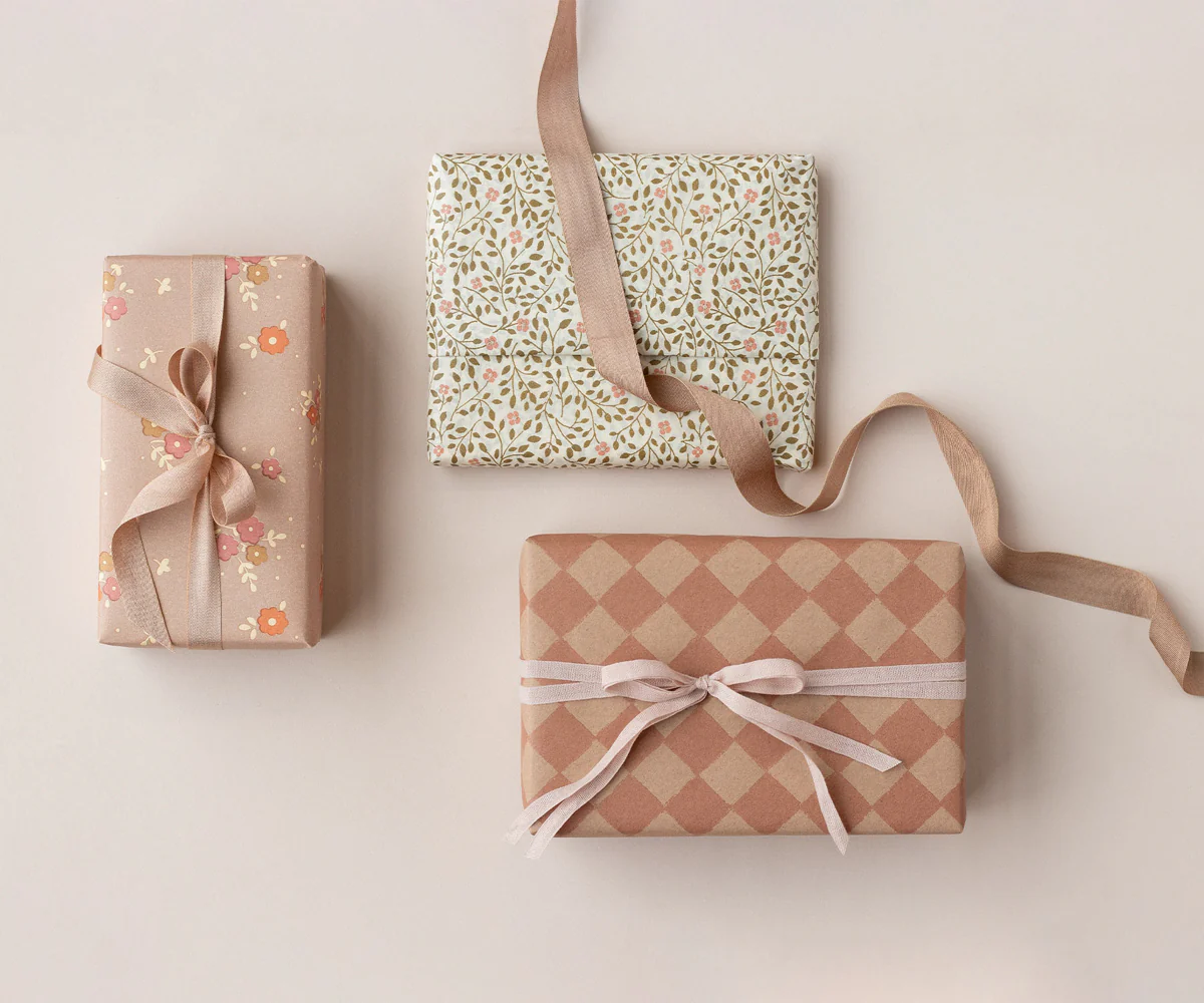 Gift wrap, 10 m - Checker - Powder/Vintage rose - Image 2