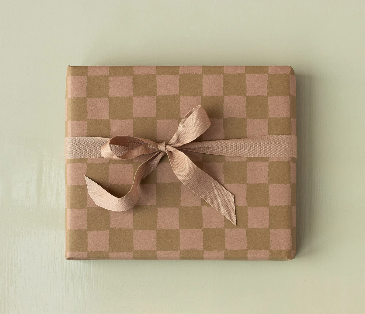 Gift wrap, 10 m - Checker - Rose/Ocher - Image 2