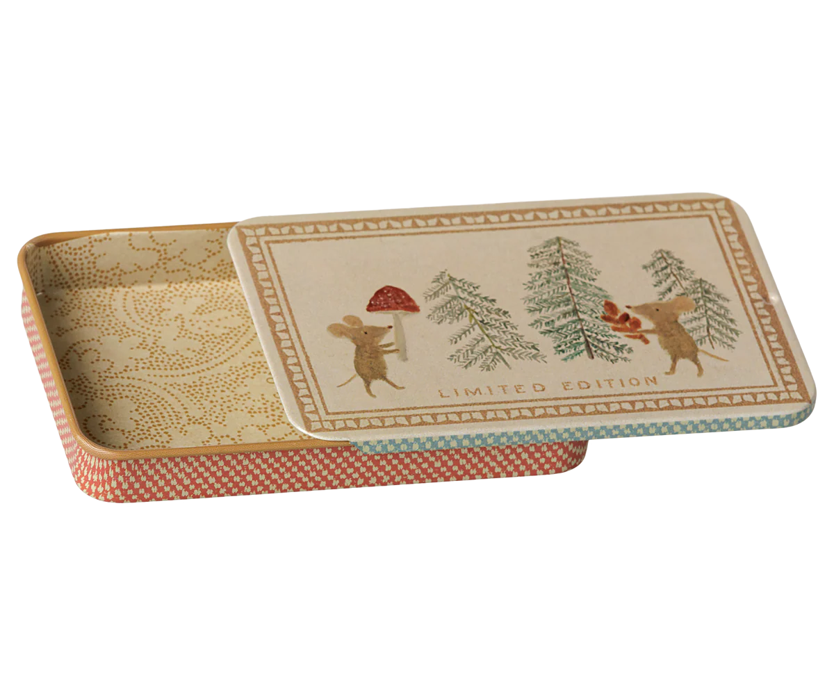 Metal box w. sliding lid - Christmas mice - Image 2