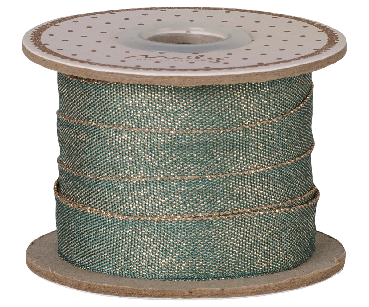 Ribbon, W: 13 mm x L: 10 m - Green/Gold