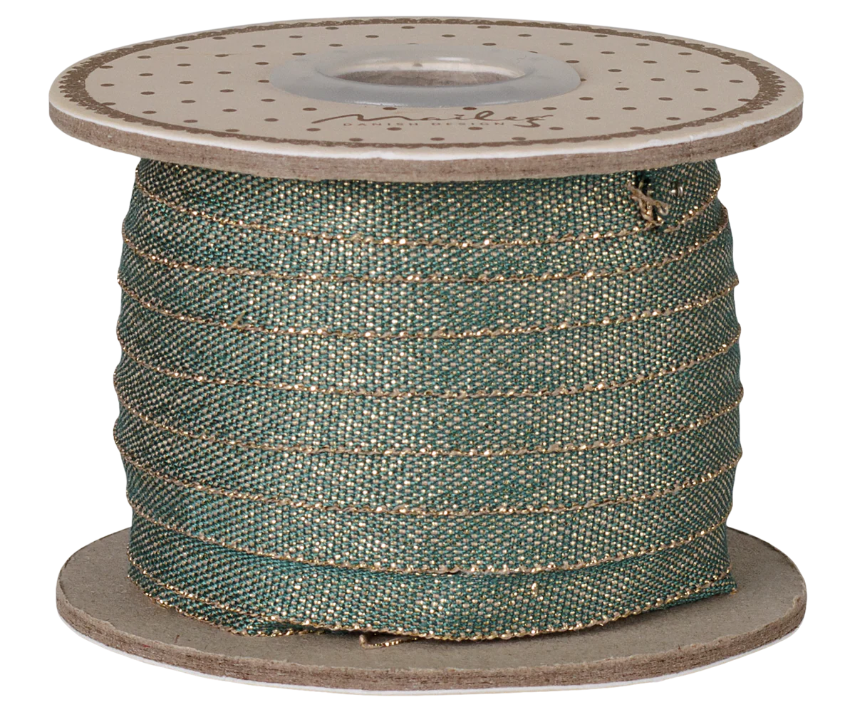 Ribbon, W: 6 mm x L: 25 m - Green/Gold