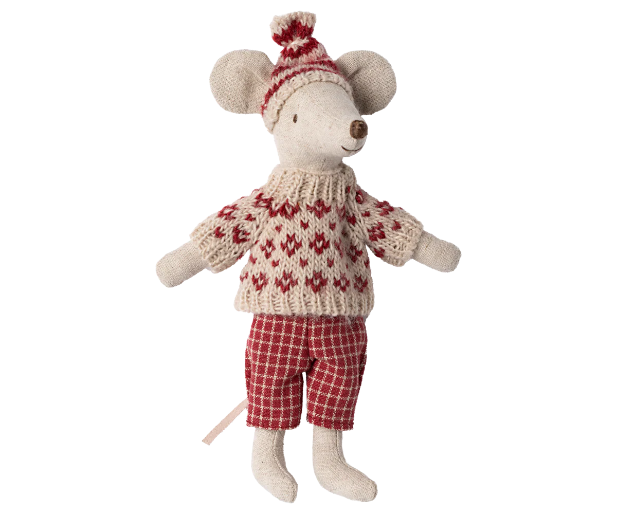 Winter mouse with ski set, Mum - Red - Image 3